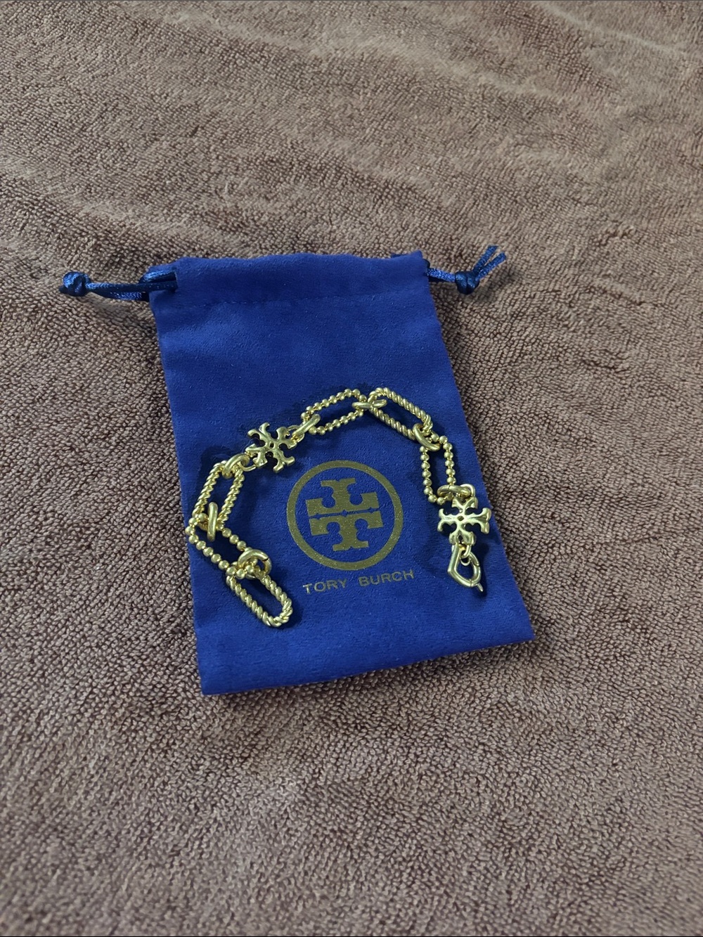 Tory Burch Gold Chain Bracelet with Logo Links